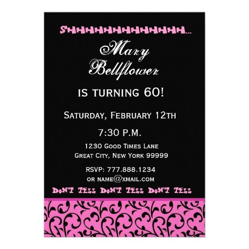 SURPRISE 60th Birthday Bright Pink Black Swirls Invitations