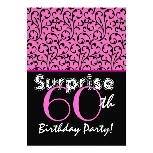 SURPRISE 60th Birthday Bright Pink Black Swirls Invitations
