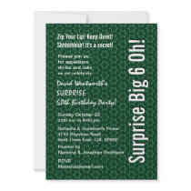 SURPRISE 60th Birthday Modern Green White Stars Personalized Invite