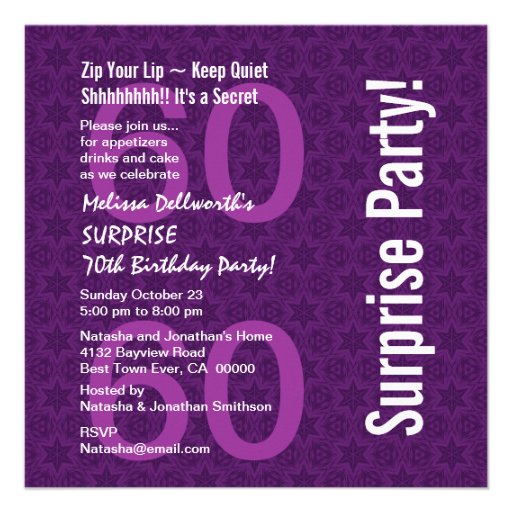 SURPRISE 60th Birthday Modern Purple White Y093 Announcement (front side)