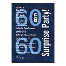 SURPRISE 60th Birthday Modern Royal Blue R604 Custom Invites