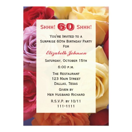Surprise 60th Birthday Party Invitation, Roses (front side)