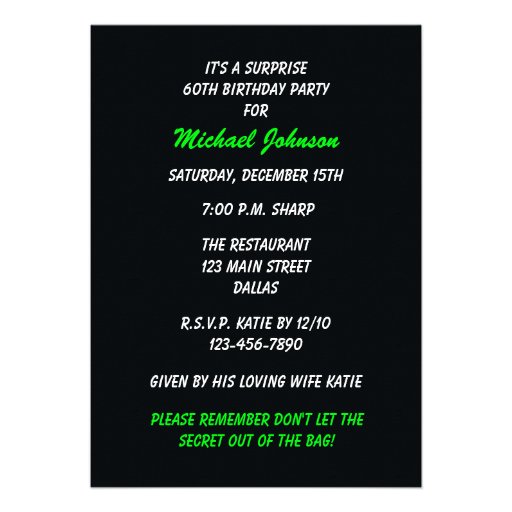Surprise 60th Birthday Party Invitation -- SECRET