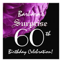 SURPRISE 60th Birthday Party Purple Rose W066 Personalized Announcements