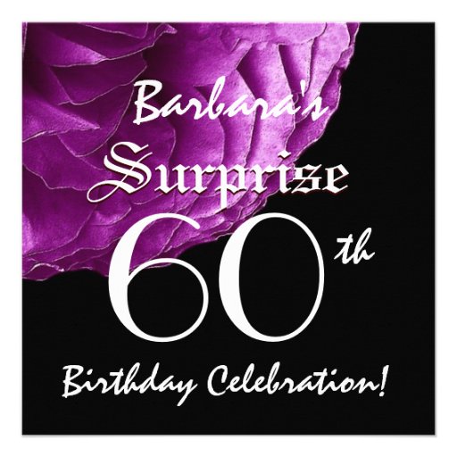 SURPRISE 60th Birthday Party Purple Rose W066 Personalized Announcements