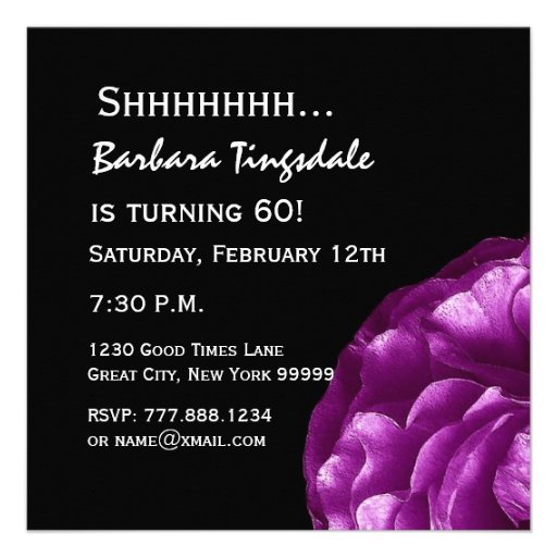 SURPRISE 60th Birthday Party Purple Rose W066 Personalized Announcements