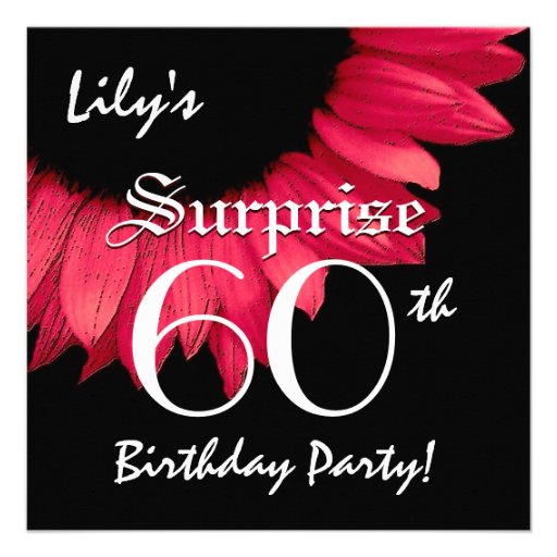 SURPRISE 60th Birthday Party Red Flower W063A Personalized Announcements (front side)