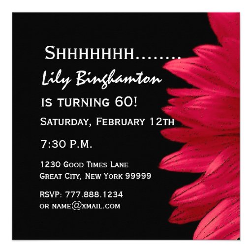 SURPRISE 60th Birthday Party Red Flower W063A Personalized Announcements