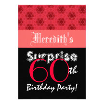 SURPRISE 60th Birthday Red and Black Stars L001 Announcements