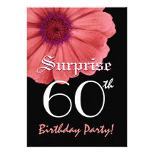 SURPRISE 60th Birthday Template Coral Pink Daisy Personalized Invitations