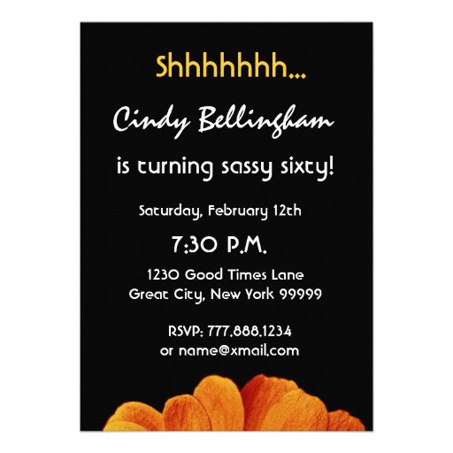 SURPRISE 60th Birthday Template Gold Orange Daisy Custom Announcement
