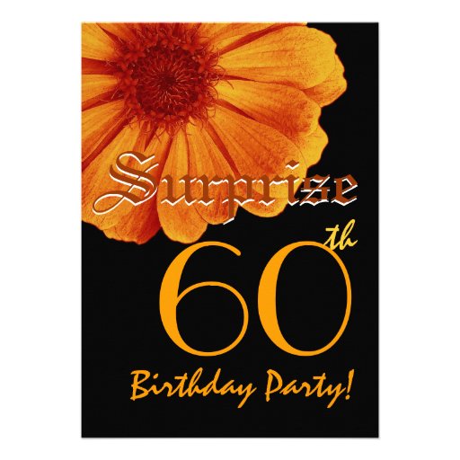SURPRISE 60th Birthday Template Gold Orange Daisy Custom Announcement