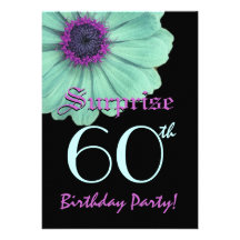 SURPRISE 60th Birthday Template Green Purple Daisy Personalized Invitations