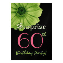 SURPRISE 60th Birthday Template Lime Green Daisy Invitation