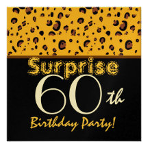SURPRISE 60th Birthday Trendy Gold Black Leopard Announcement