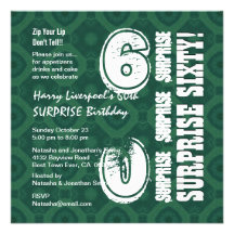 SURPRISE 60th Modern Birthday Green Diamonds G431 Custom Invitations
