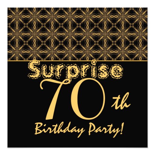 SURPRISE 70th Birthday Gold and Black Vintage Custom Invitations