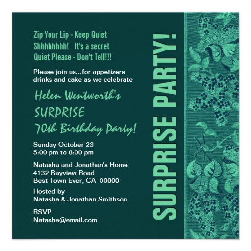 SURPRISE 70th Birthday Modern Teal Forest Green Announcement