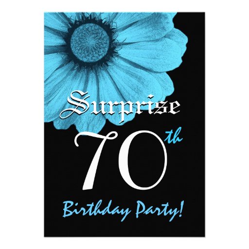 SURPRISE 70th Birthday Party Blue Daisy N220 Invites (front side)