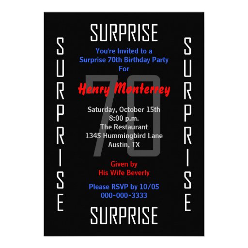Surprise 70th Birthday Party Invitation - 70 (front side)