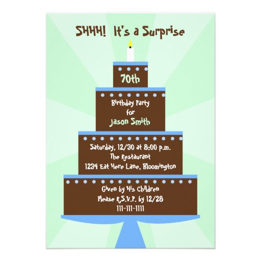 Surprise 70th Birthday Party Invitation -- Cake (front side)