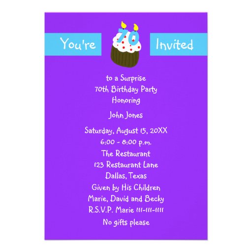 Surprise 70th Birthday Party Invitation -- Cupcake