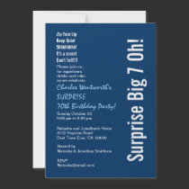 SURPRISE 70th Birthday Party Modern Blue and White Personalized Announcement