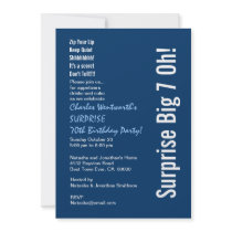 SURPRISE 70th Birthday Party Modern Blue and White Personalized Announcement