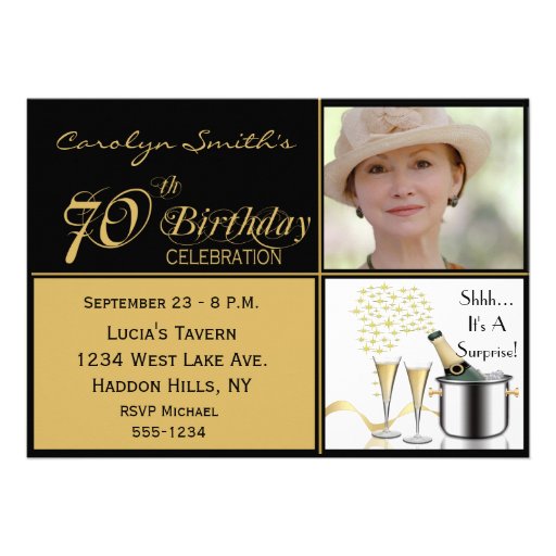 Surprise 70th Birthday Party Photo Invitations (front side)