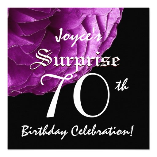 SURPRISE 70th Birthday Party Purple Rose W067 Custom Announcements