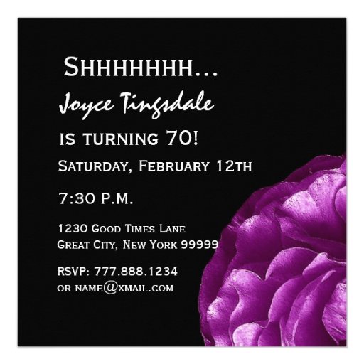 SURPRISE 70th Birthday Party Purple Rose W067 Custom Announcements