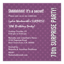 SURPRISE 70th Birthday Purple Polka Dots Y323 Announcement