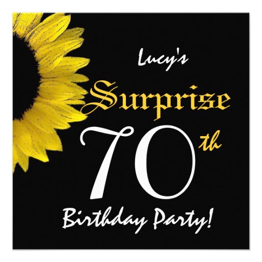 SURPRISE 70th Birthday Yellow Sunflower W1777 Custom Announcement (front side)