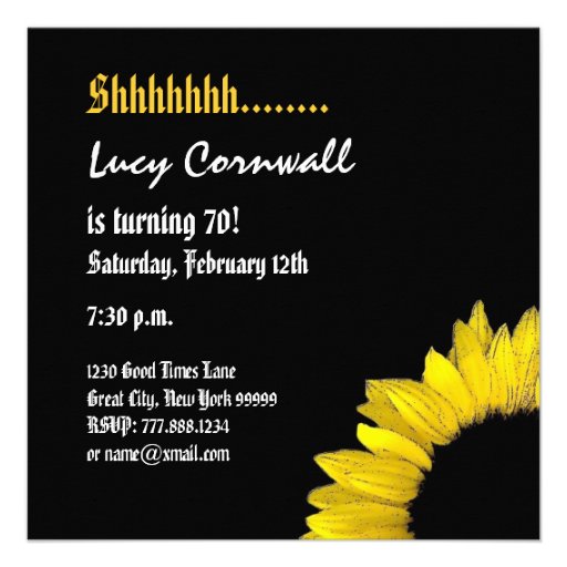 SURPRISE 70th Birthday Yellow Sunflower W1777 Custom Announcement