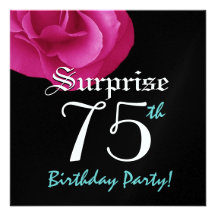 SURPRISE 75th Birthday Party Bright Pink Rose Personalized Invite