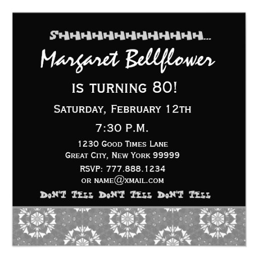SURPRISE 80th Birthday Black Silver Flower Stars Announcements