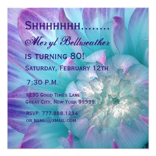 SURPRISE 80th Birthday Blue and Purple Dahlia W078 Announcements