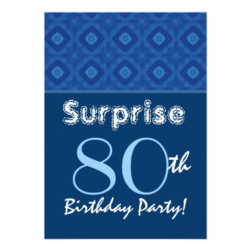SURPRISE 80th Birthday Blue Diamond Pattern Personalized Invites