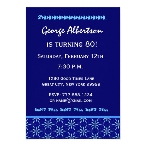 SURPRISE 80th Birthday Blue Stars W1431 Personalized Invitation