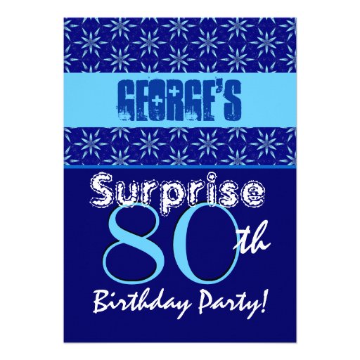 SURPRISE 80th Birthday Blue Stars W1431 Personalized Invitation