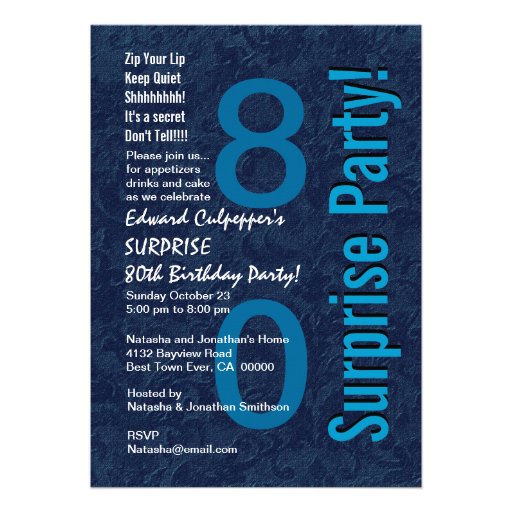 SURPRISE 80th Birthday Modern Hues of Blue W036 Personalized Invitations