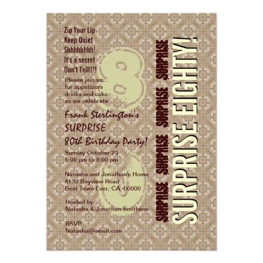 SURPRISE 80th Birthday Modern Vertical Numbers Invite (front side)