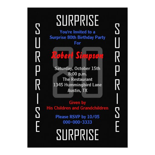 Surprise 80th Birthday Party Invitation - 80 (front side)