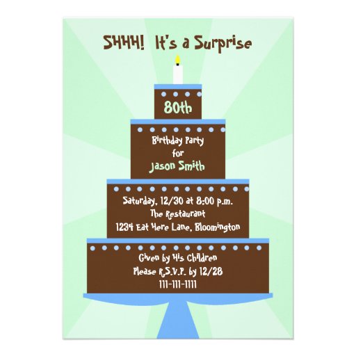 Surprise 80th Birthday Party Invitation -- Cake (front side)