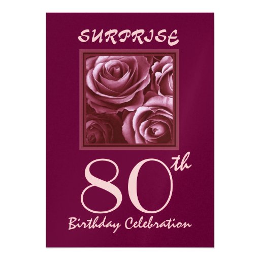 SURPRISE 80th Birthday Party Invite Purple Roses