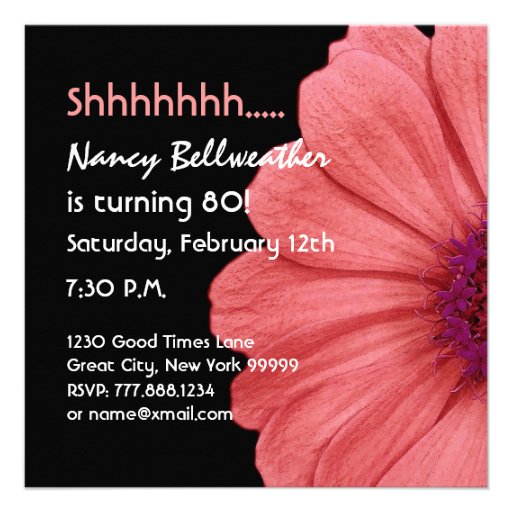 SURPRISE 80th Birthday Peach Flower Z306 Custom Invitations