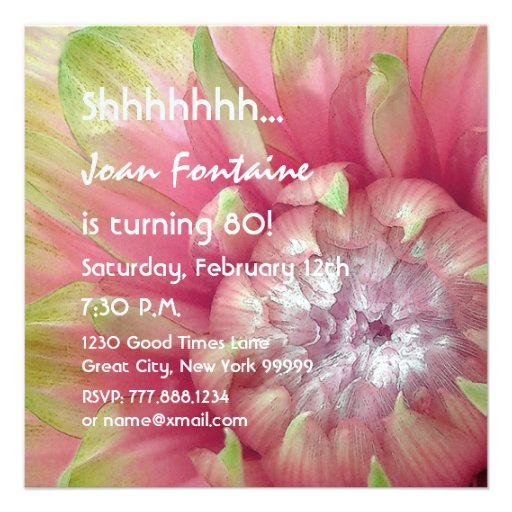 SURPRISE 80th Birthday Pink Dahlia BY06 Personalized Announcements