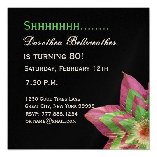 SURPRISE 80th Birthday Pink Green Flower W1445 Custom Invite
