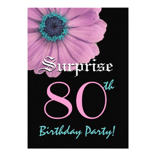 SURPRISE 80th Birthday Template Pink Daisy Invite (front side)