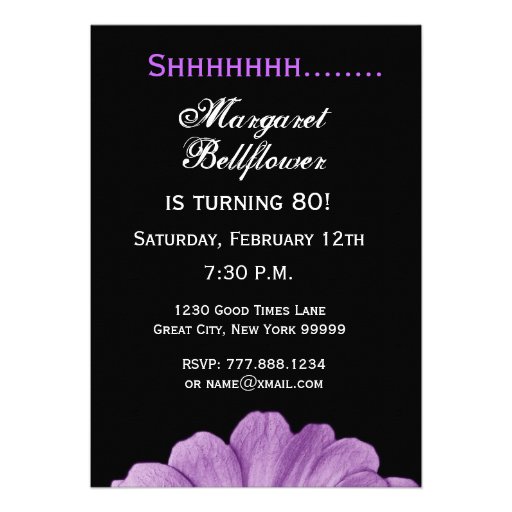 SURPRISE 80th Birthday Template Purple Daisy Personalized Invites
